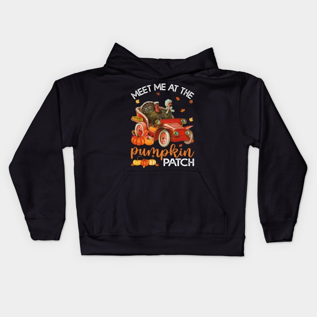 Meet Me At The Pumpkin Patch Vintage Turkeys Riding in a Car Kids Hoodie by Estrytee